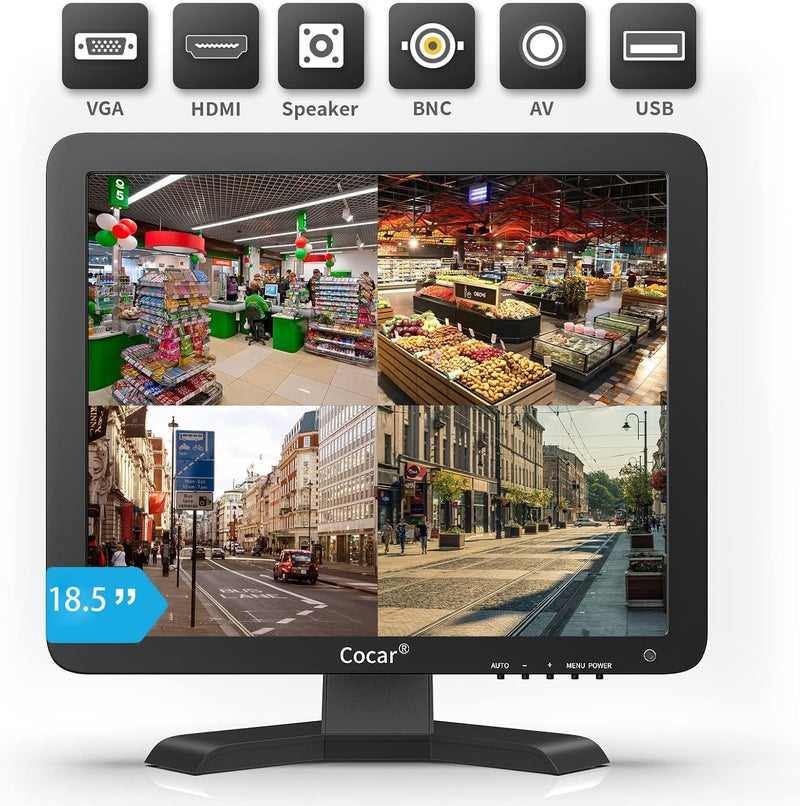 Cocar 18.5" CCTV Monitor 16:9 BNC Monitor with YPBPR/BNC/VGA/HDMI/Audio in Out, 1336x768 TFT LCD Display for Home Security Systems Surveillance Camera STB 75x75 VESA Wall Mounting - Image 5